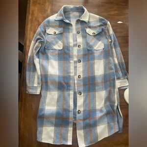 Light blue plaid long shacket